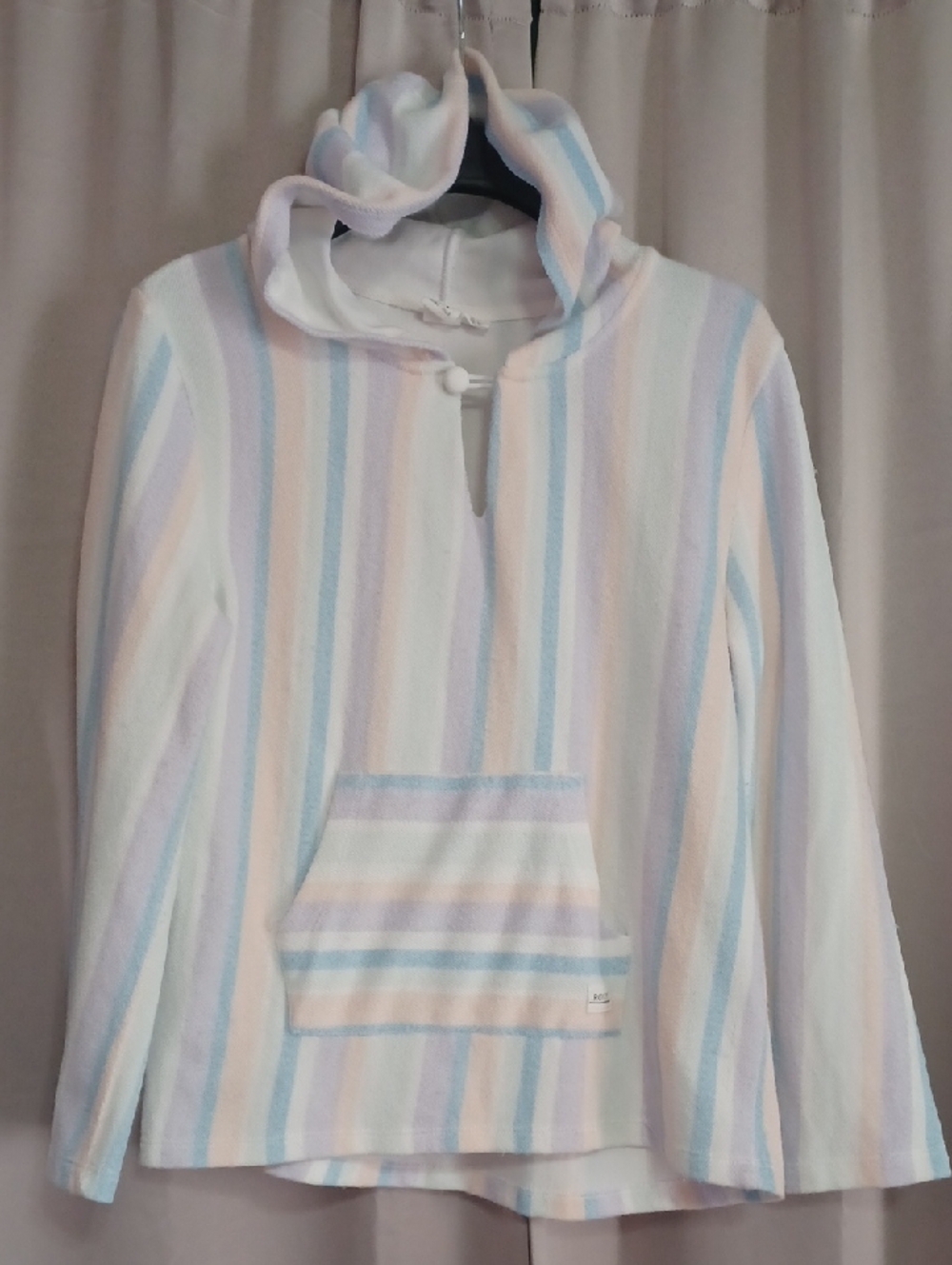 Roxy Girl Baja Split Neck Hoodie Kangaroo Pouch Pocket Terry Cotton Blend Pastel